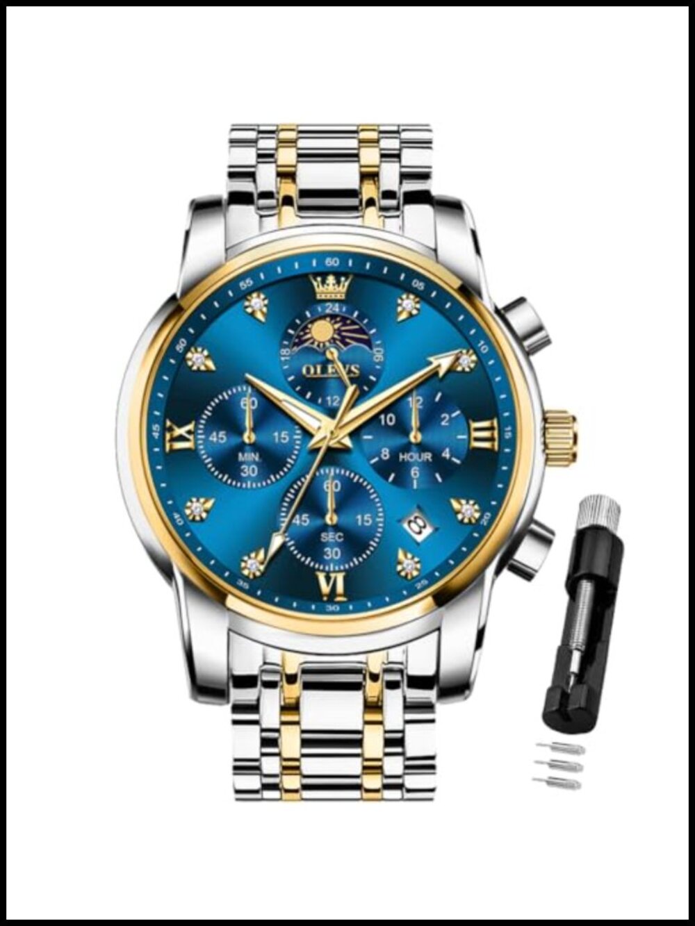 Men's Diamond Business Dress Analog Watch Stainless Steel Waterproof Luminous